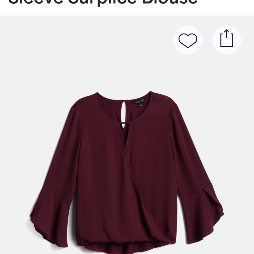 41 Hawthorn Maroon Bell-Sleeve Surplice Blouse